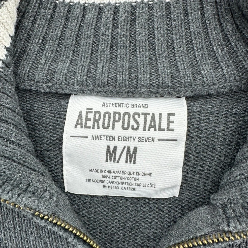 Aeropostale Quarter Zip Men's Medium Pullover Sweater Dark Gray‎ Cotton Collar